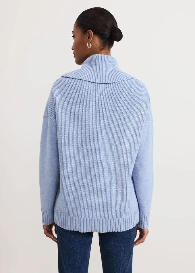 Phase Eight Dara Blue Chunky Cowl Neck Jumper Blue Women Knitwear
