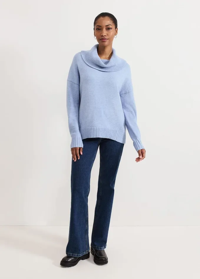 Phase Eight Dara Blue Chunky Cowl Neck Jumper Blue Women Knitwear