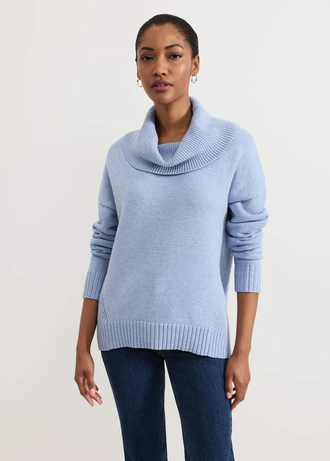 Phase Eight Dara Blue Chunky Cowl Neck Jumper Blue Women Knitwear