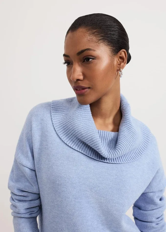 Phase Eight Dara Blue Chunky Cowl Neck Jumper Blue Women Knitwear