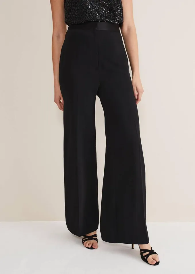 Phase Eight Elandra Wide Leg Tux Trousers Black Women Trousers
