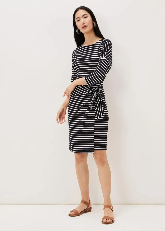 Phase Eight Emerson Stripe Tie Side Dress Navyivory Women Dresses