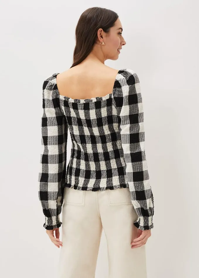 Phase Eight Esty Gingham Square Neck Blouse Navywhite Women Shirts and Blouses