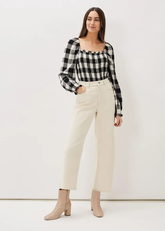 Phase Eight Esty Gingham Square Neck Blouse Navywhite Women Shirts and Blouses
