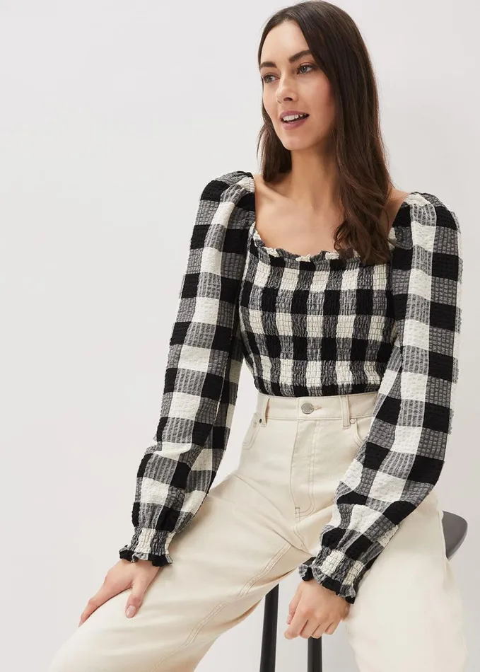 Phase Eight Esty Gingham Square Neck Blouse Navywhite Women Shirts and Blouses