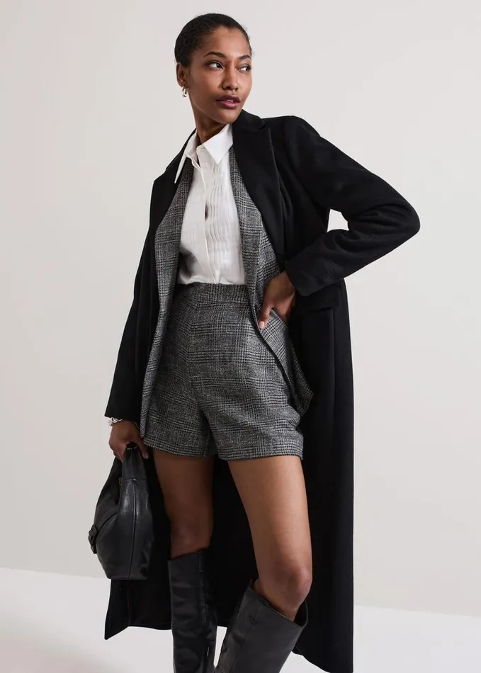 Phase Eight Evie Check Shorts Grey Women Trousers