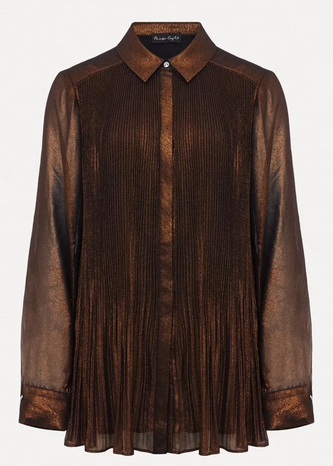 Phase Eight Faye Foil Pleated Blouse Bronze Women Shirts and Blouses
