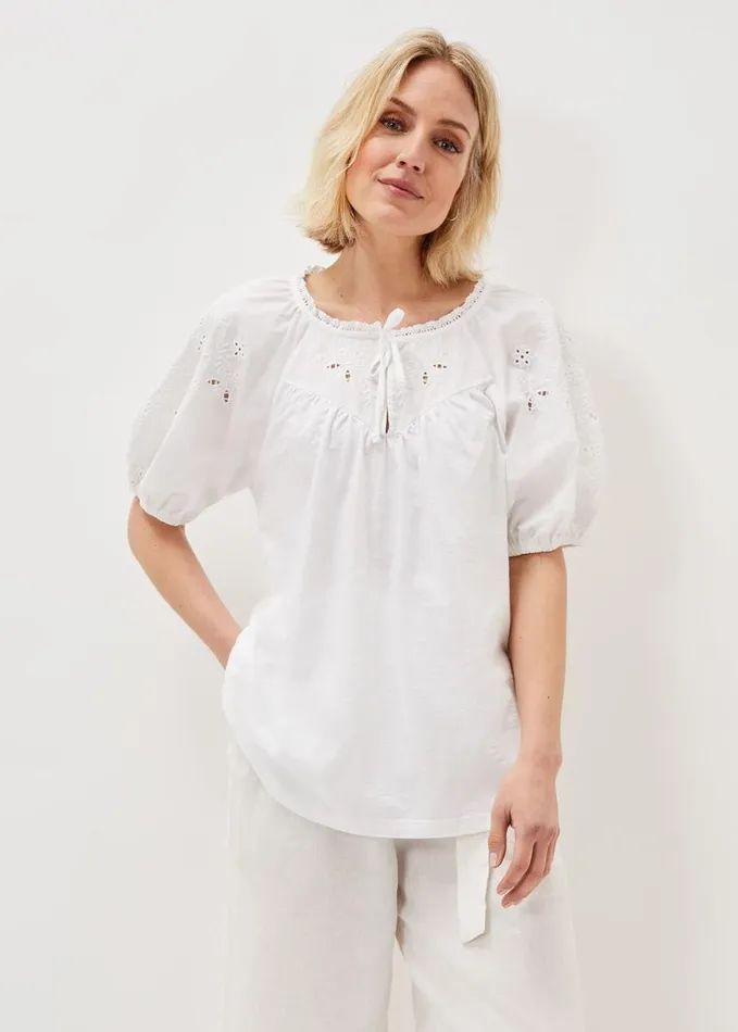 Phase Eight Floella Embroidered Sleeve Jersey Top White Women Tops and TShirts