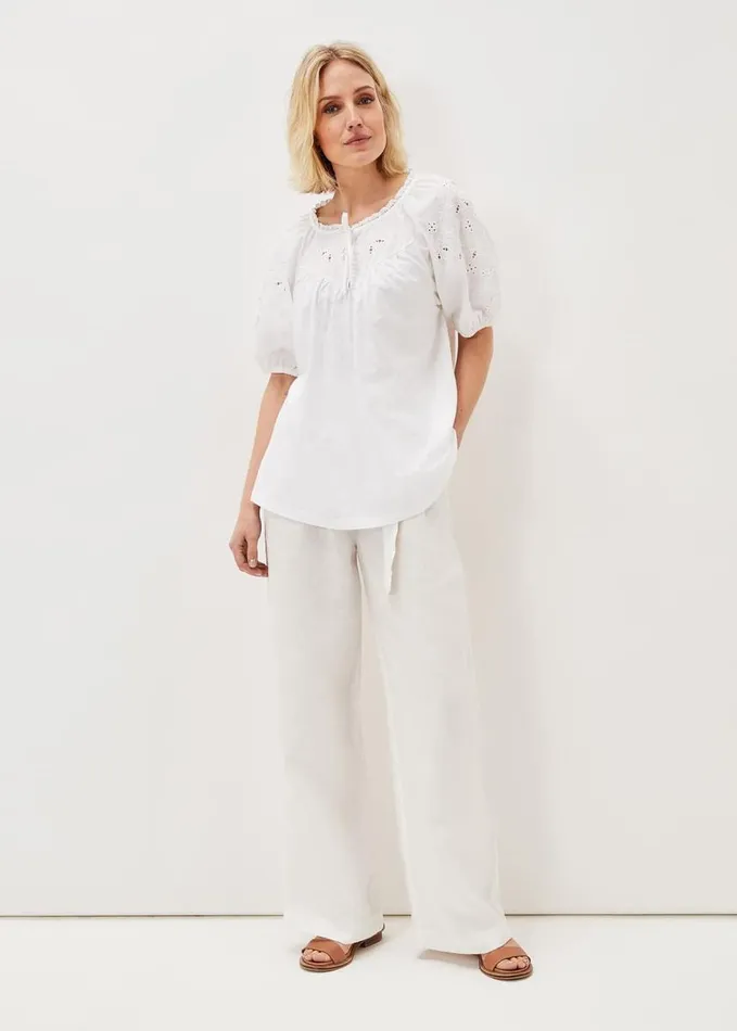 Phase Eight Floella Embroidered Sleeve Jersey Top White Women Tops and TShirts