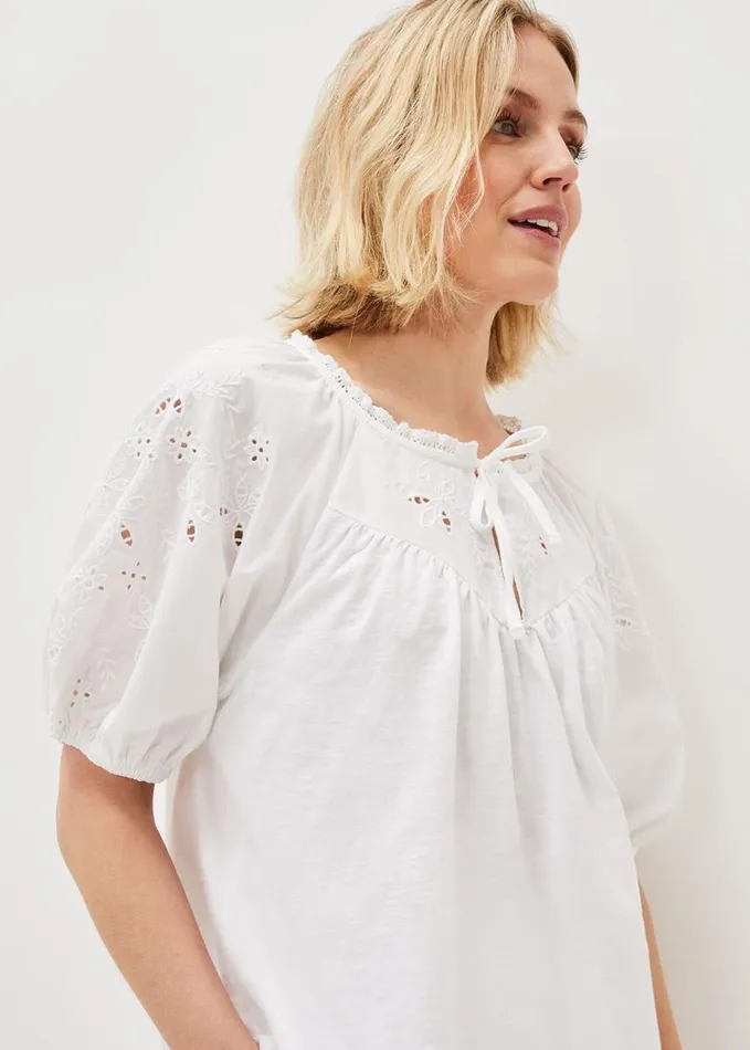 Phase Eight Floella Embroidered Sleeve Jersey Top White Women Tops and TShirts
