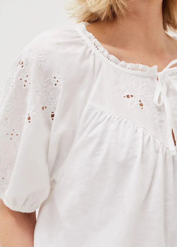 Phase Eight Floella Embroidered Sleeve Jersey Top White Women Tops and TShirts