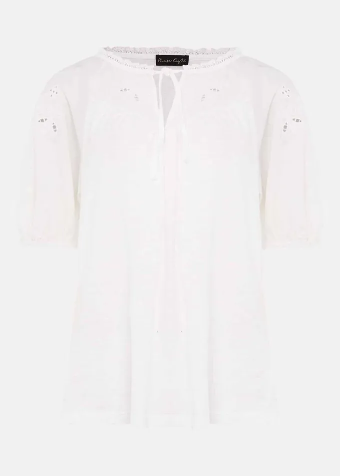 Phase Eight Floella Embroidered Sleeve Jersey Top White Women Tops and TShirts