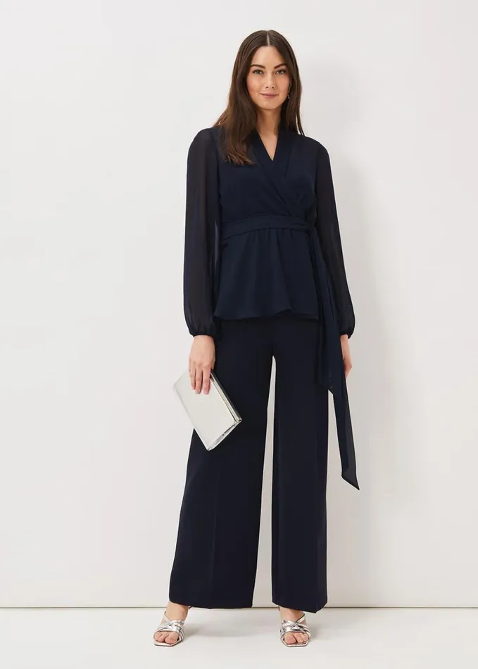 Phase Eight Florentine Wide Leg Trousers Navy Women Trousers