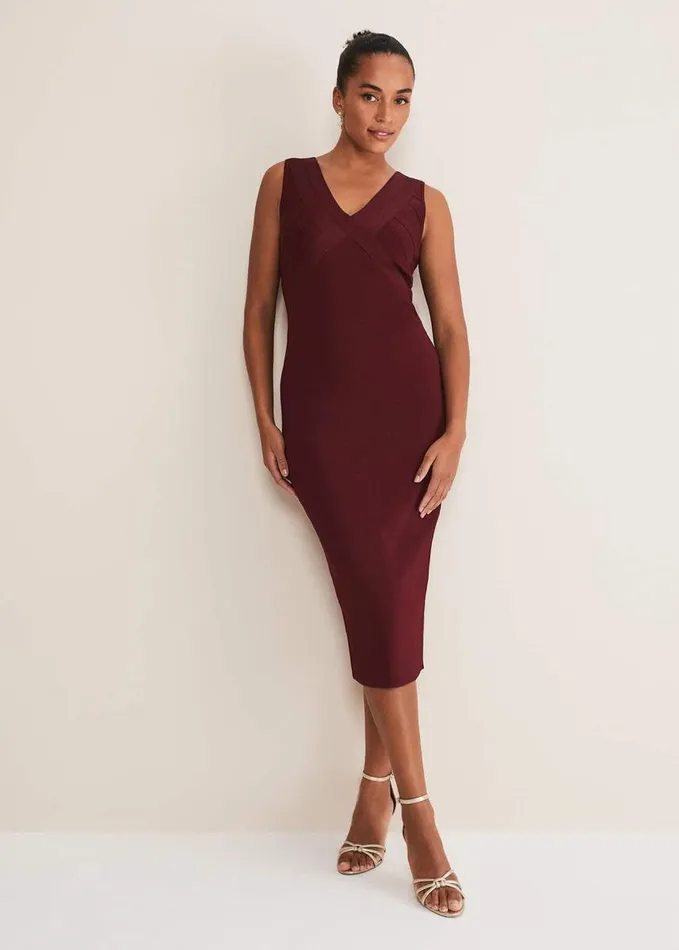 Phase Eight Fressia Cut Out Bandage Dress Burgundy Women Dresses