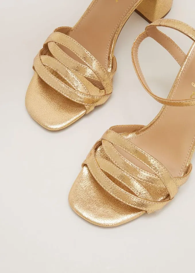 Phase Eight Gold Leather Crossover Block Heels Gold Women Occasion Shoes