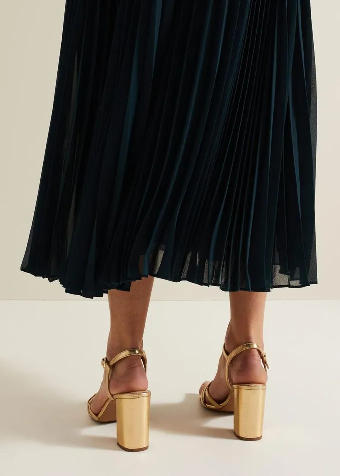 Phase Eight Gold Leather Crossover Block Heels Gold Women Occasion Shoes