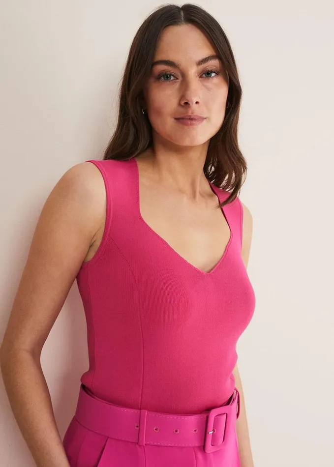 Phase Eight Halina Sweetheart Neck Knitted Top Fluro Pink Women Knitwear