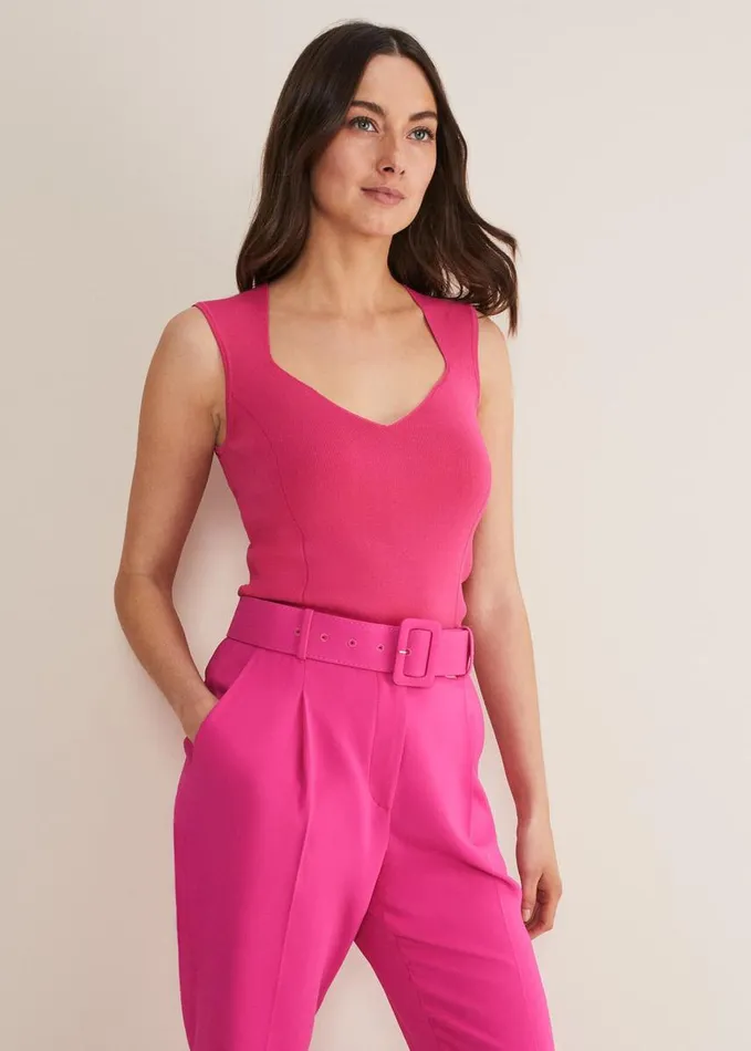 Phase Eight Halina Sweetheart Neck Knitted Top Fluro Pink Women Knitwear