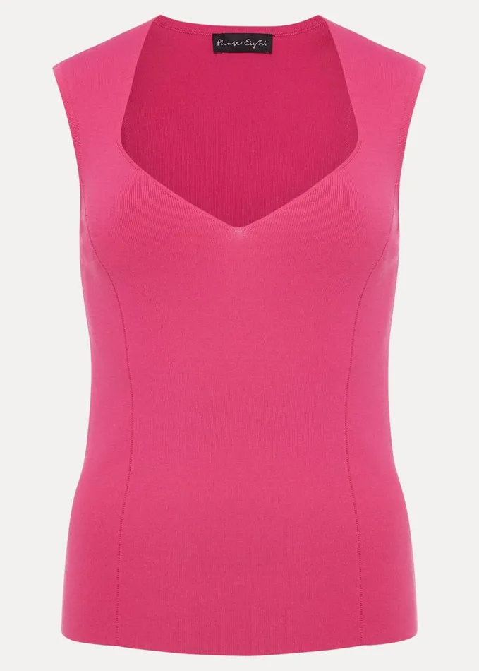 Phase Eight Halina Sweetheart Neck Knitted Top Fluro Pink Women Knitwear