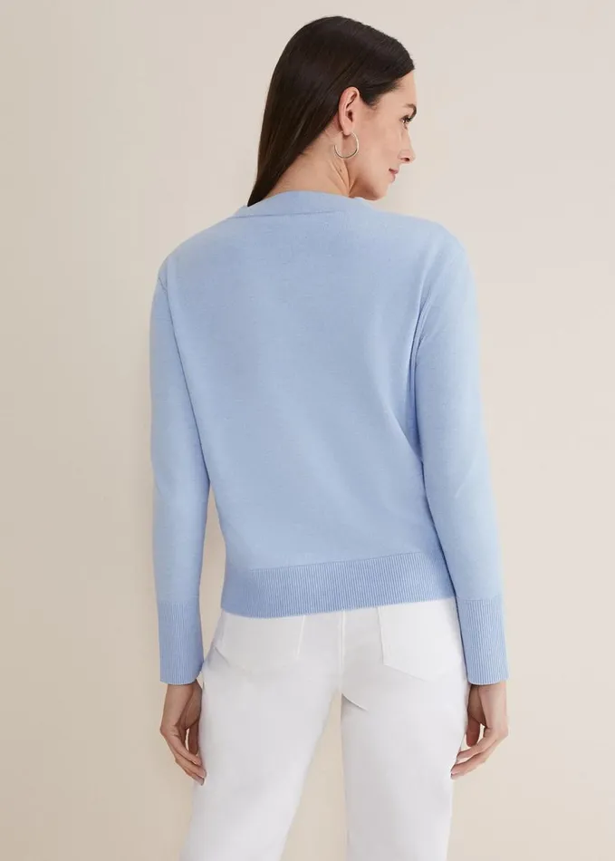 Phase Eight Ima Fine Knit V Neck Cardigan Pale Blue Women Knitwear