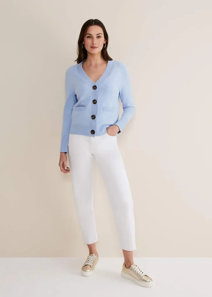 Phase Eight Ima Fine Knit V Neck Cardigan Pale Blue Women Knitwear