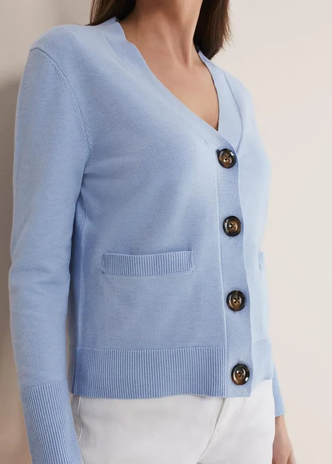 Phase Eight Ima Fine Knit V Neck Cardigan Pale Blue Women Knitwear