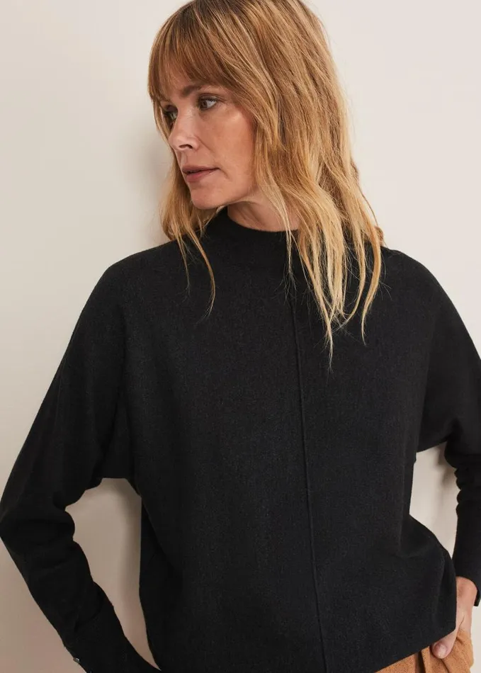 Phase Eight Indigo Button Cuff Easy Knit Charcoal Women Knitwear