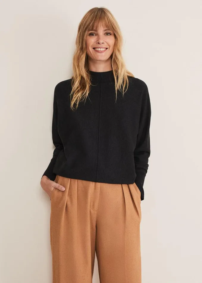 Phase Eight Indigo Button Cuff Easy Knit Charcoal Women Knitwear