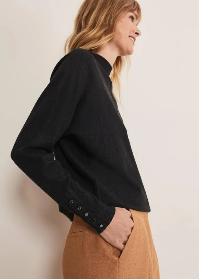 Phase Eight Indigo Button Cuff Easy Knit Charcoal Women Knitwear