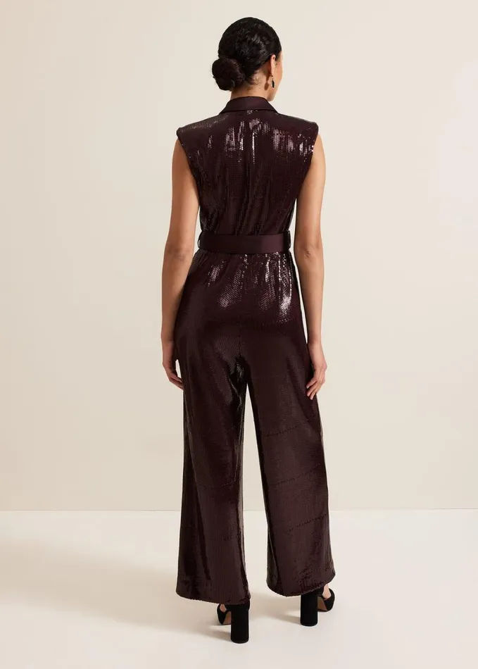 Phase Eight Ivey Burgundy Sequin Jumpsuit Burgundy Women Dresses