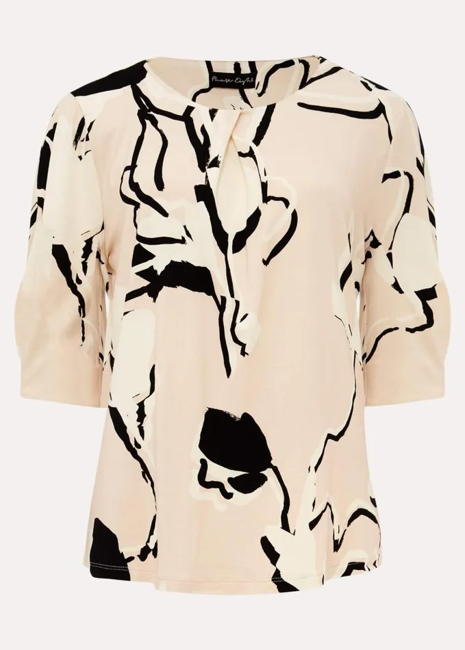 Phase Eight Jetta Marble Print Top Stone Women Tops and TShirts