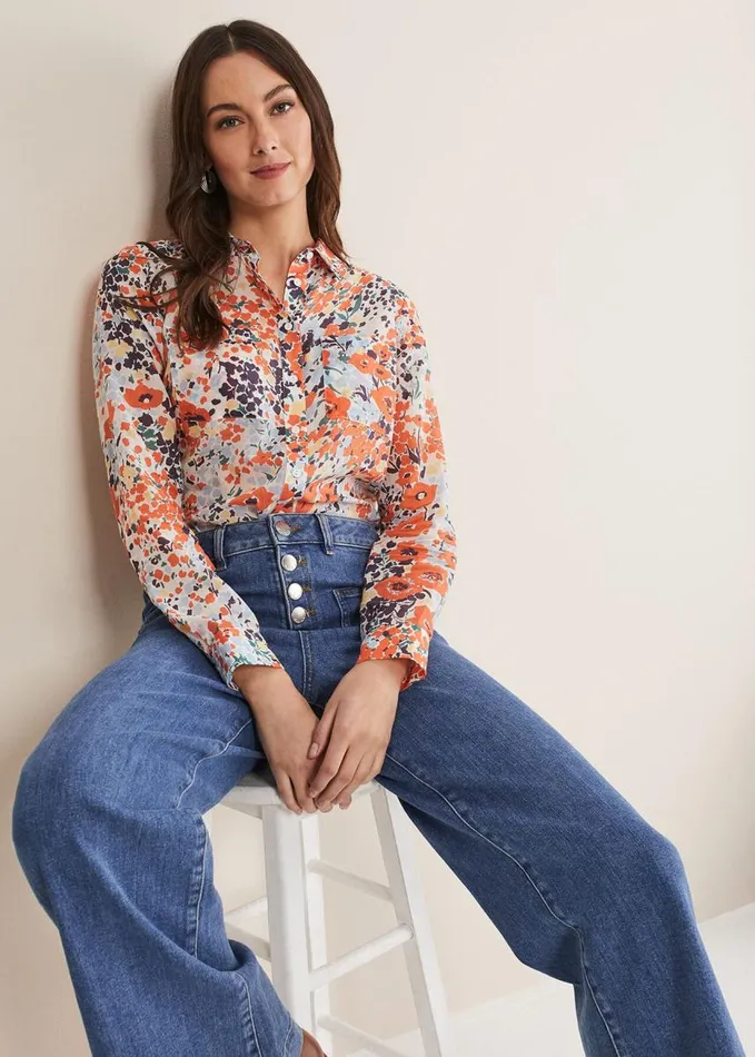 Phase Eight Katie Cotton Floral Blouse Multicoloured Women Shirts and Blouses