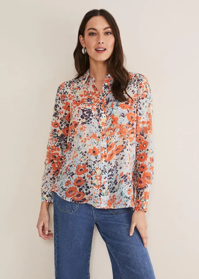 Phase Eight Katie Cotton Floral Blouse Multicoloured Women Shirts and Blouses