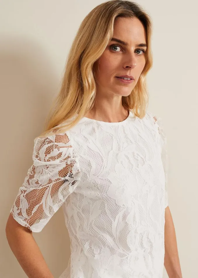 Phase Eight Kaycee Scallop Lace Top Ivory Women Tops and TShirts