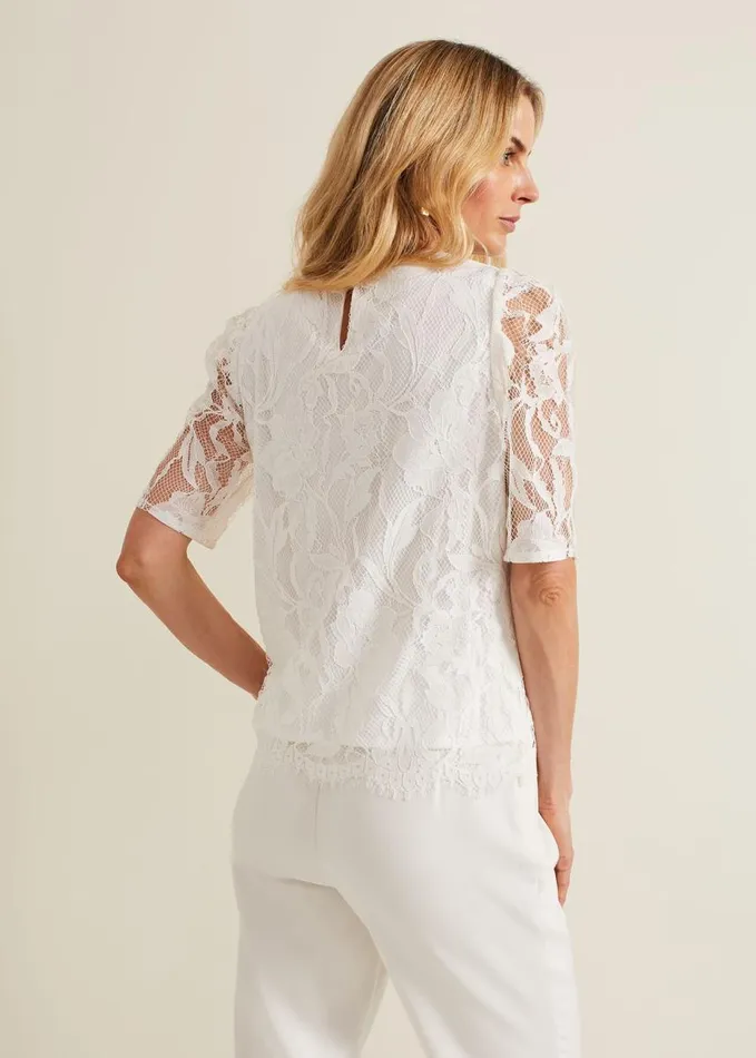 Phase Eight Kaycee Scallop Lace Top Ivory Women Tops and TShirts