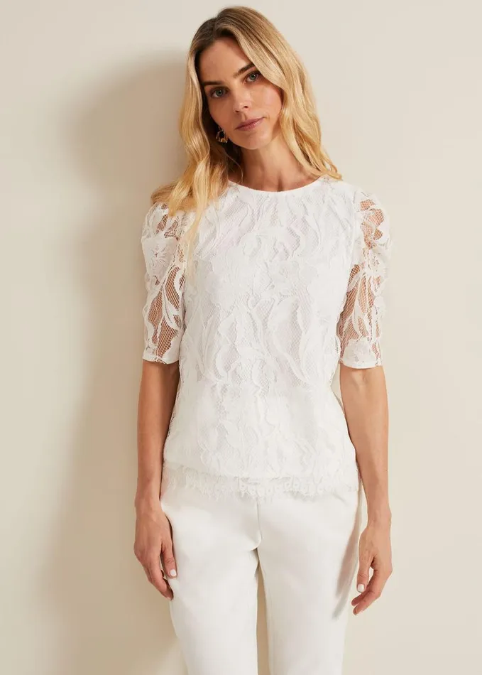 Phase Eight Kaycee Scallop Lace Top Ivory Women Tops and TShirts