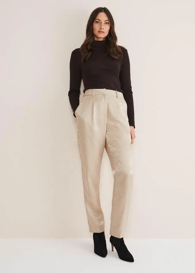 Phase Eight Kehlani Shimmer Peg Trouser CoOrd Champagne Women Trousers