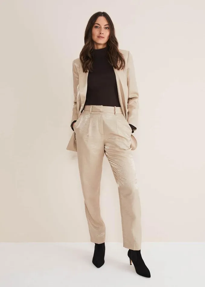 Phase Eight Kehlani Shimmer Peg Trouser CoOrd Champagne Women Trousers