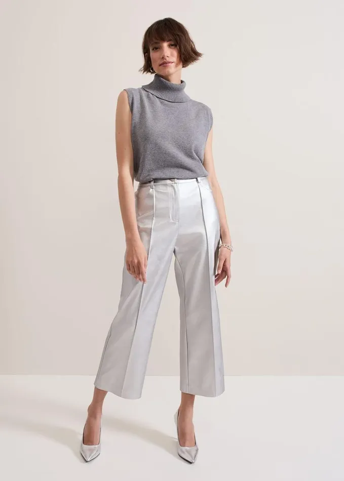 Phase Eight Kenzie Pu Crop Trousers Silver Women Trousers