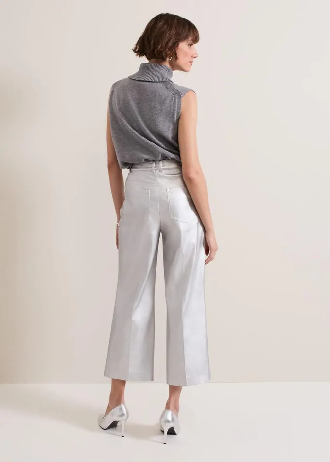 Phase Eight Kenzie Pu Crop Trousers Silver Women Trousers