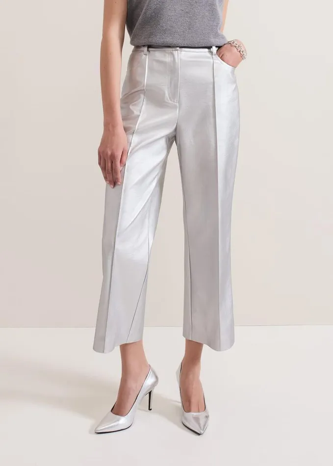 Phase Eight Kenzie Pu Crop Trousers Silver Women Trousers