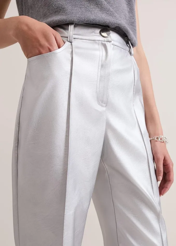 Phase Eight Kenzie Pu Crop Trousers Silver Women Trousers