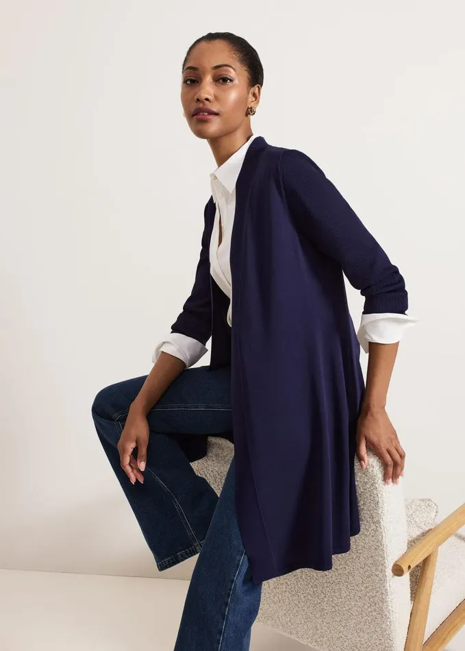 Phase Eight Lauren Longline Edge To Edge Cardigan Navy Women Knitwear
