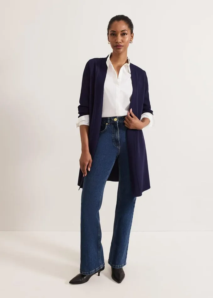 Phase Eight Lauren Longline Edge To Edge Cardigan Navy Women Knitwear