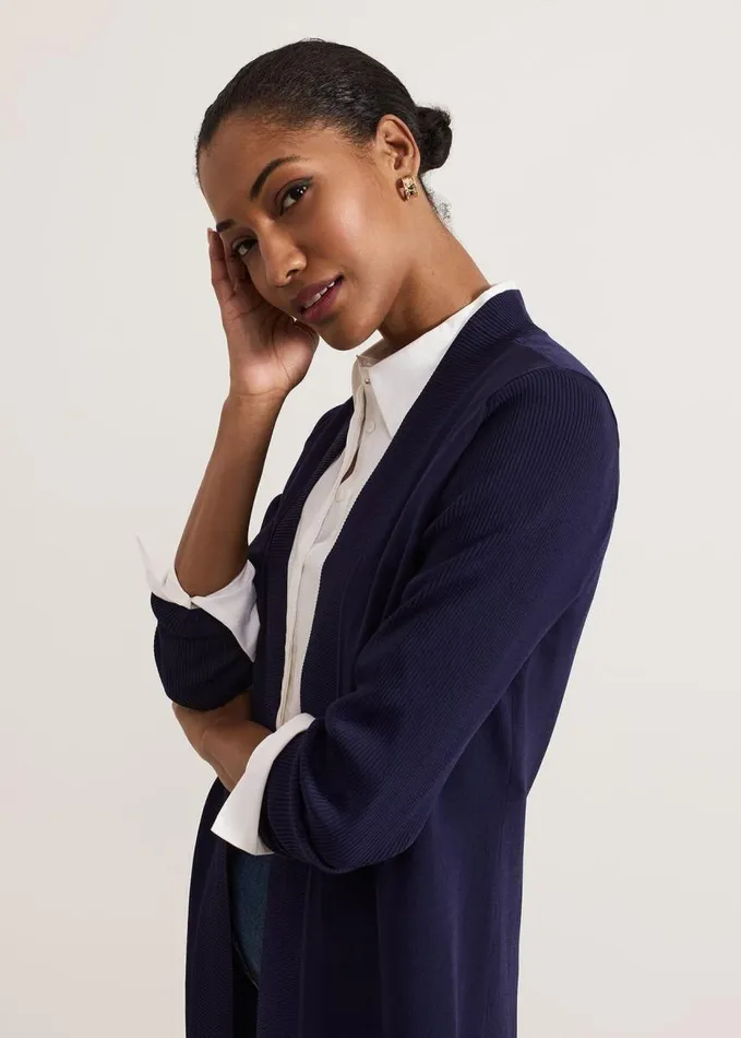 Phase Eight Lauren Longline Edge To Edge Cardigan Navy Women Knitwear