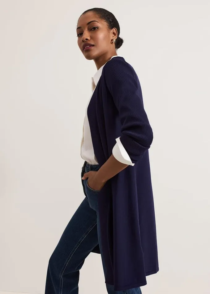 Phase Eight Lauren Longline Edge To Edge Cardigan Navy Women Knitwear