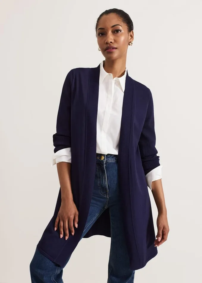 Phase Eight Lauren Longline Edge To Edge Cardigan Navy Women Knitwear