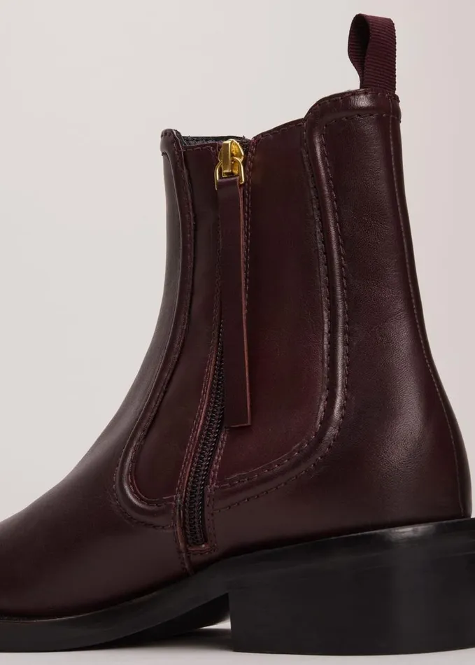 Phase Eight Leather Ankle Boots Burgundy Women Boots