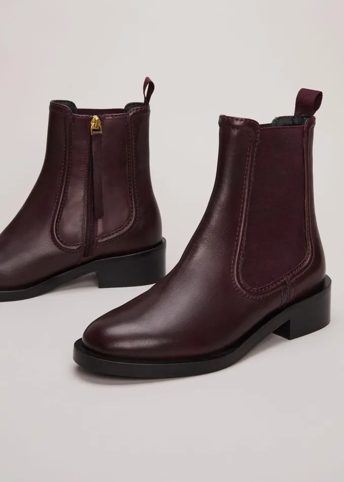Phase Eight Leather Ankle Boots Burgundy Women Boots