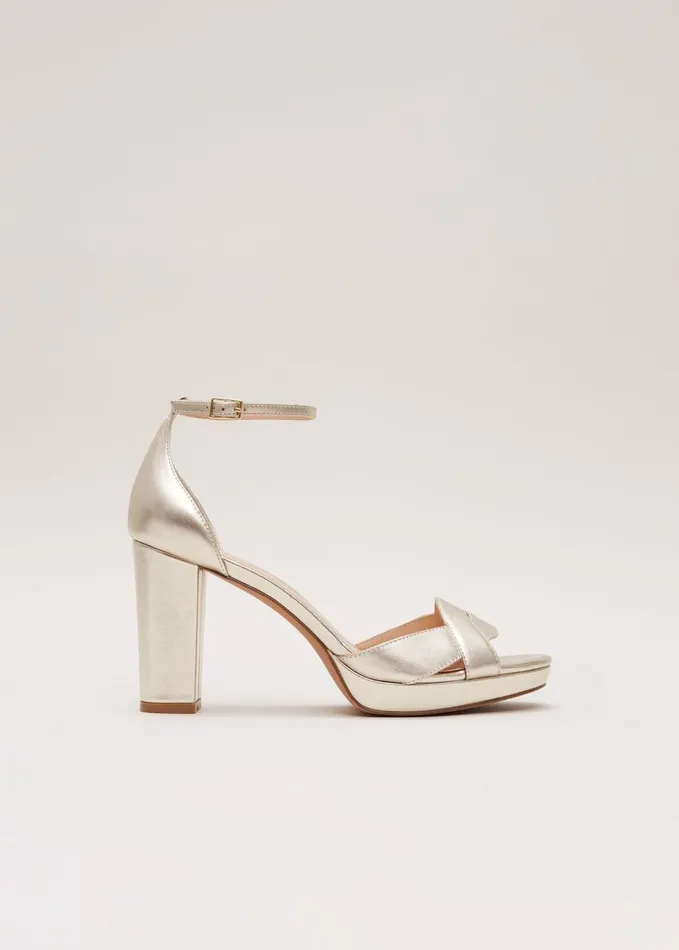 Phase Eight Leather Crossover Platform Sandal Gold Women Occasion Shoes